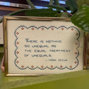 Vintage Frank Brown handmade cross-stitch quote in brass vintage frame